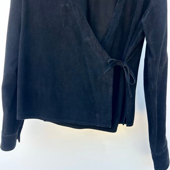 Vintage Y2K Ralph Lauren Suede Leather Wrap Long Sleeve Top Black Medium - Picture 6 of 11